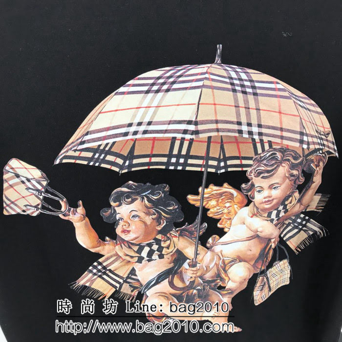 BURBERRY巴寶莉 19ss早春新款 經典格紋 丘比特印花圖案 純棉黑色短袖 男女同款 ydi1789